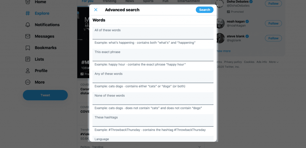 Twitter Advanced Search