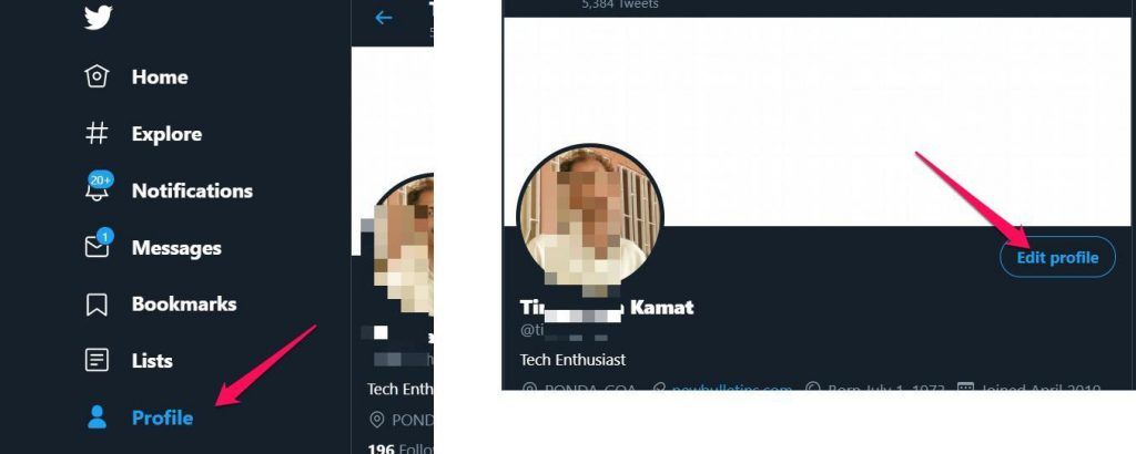 Edit profile settings in Twitter