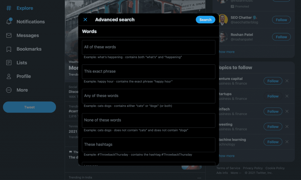 Twitter Advanced Search
